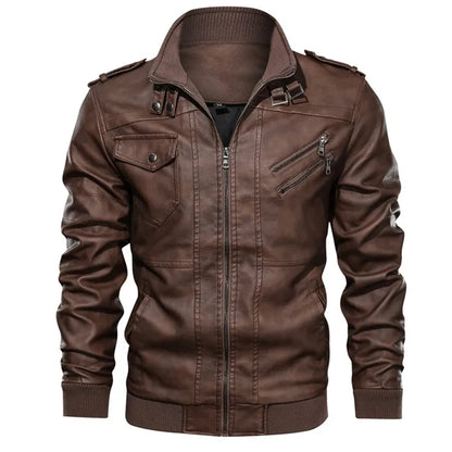 Men's Hooded Faux Leather Biker Jacket