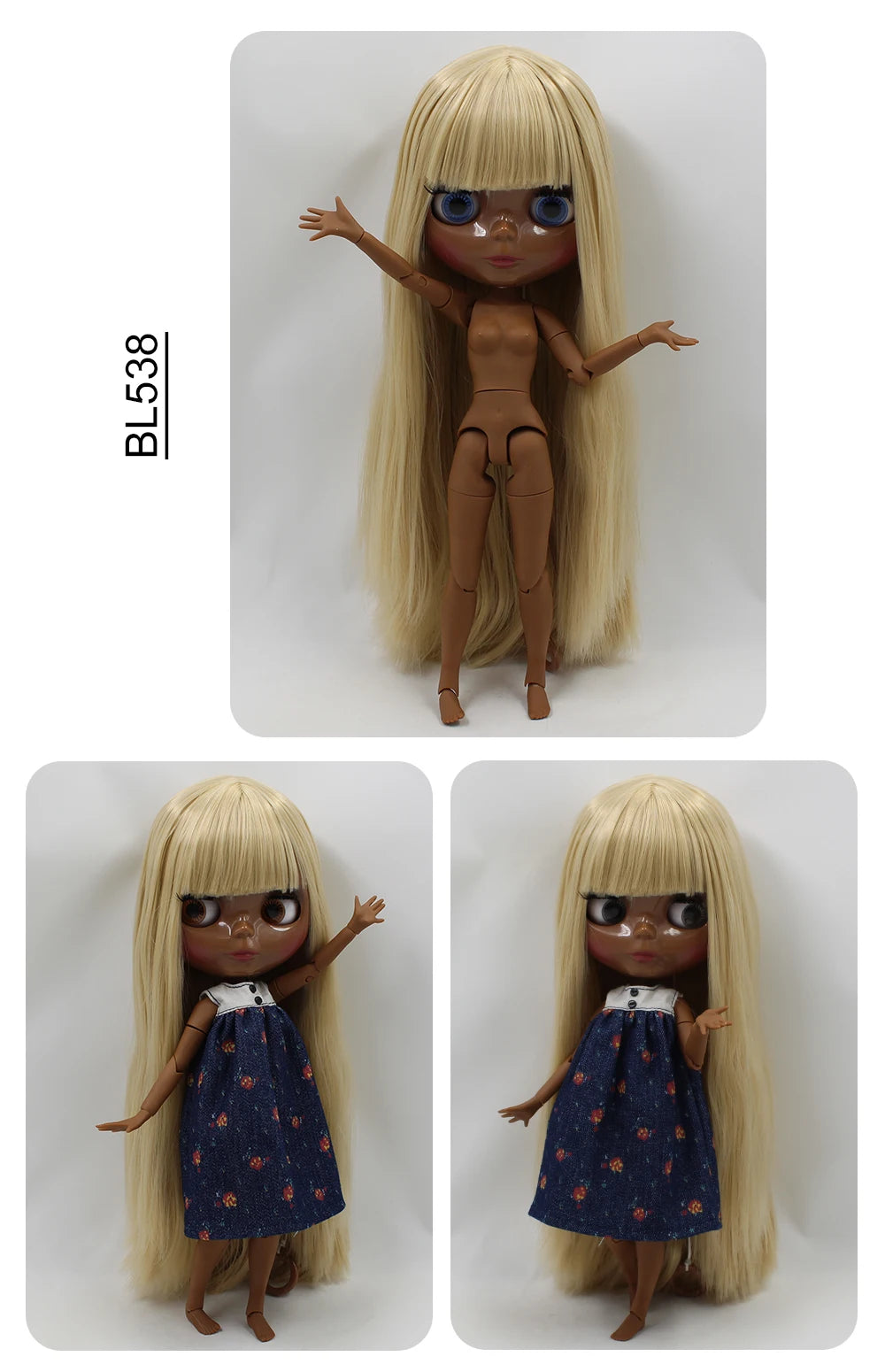ICY DBS blyth doll super black skin joint body shiny face 30cm anime nude doll toy doll girls gift African American skin tone