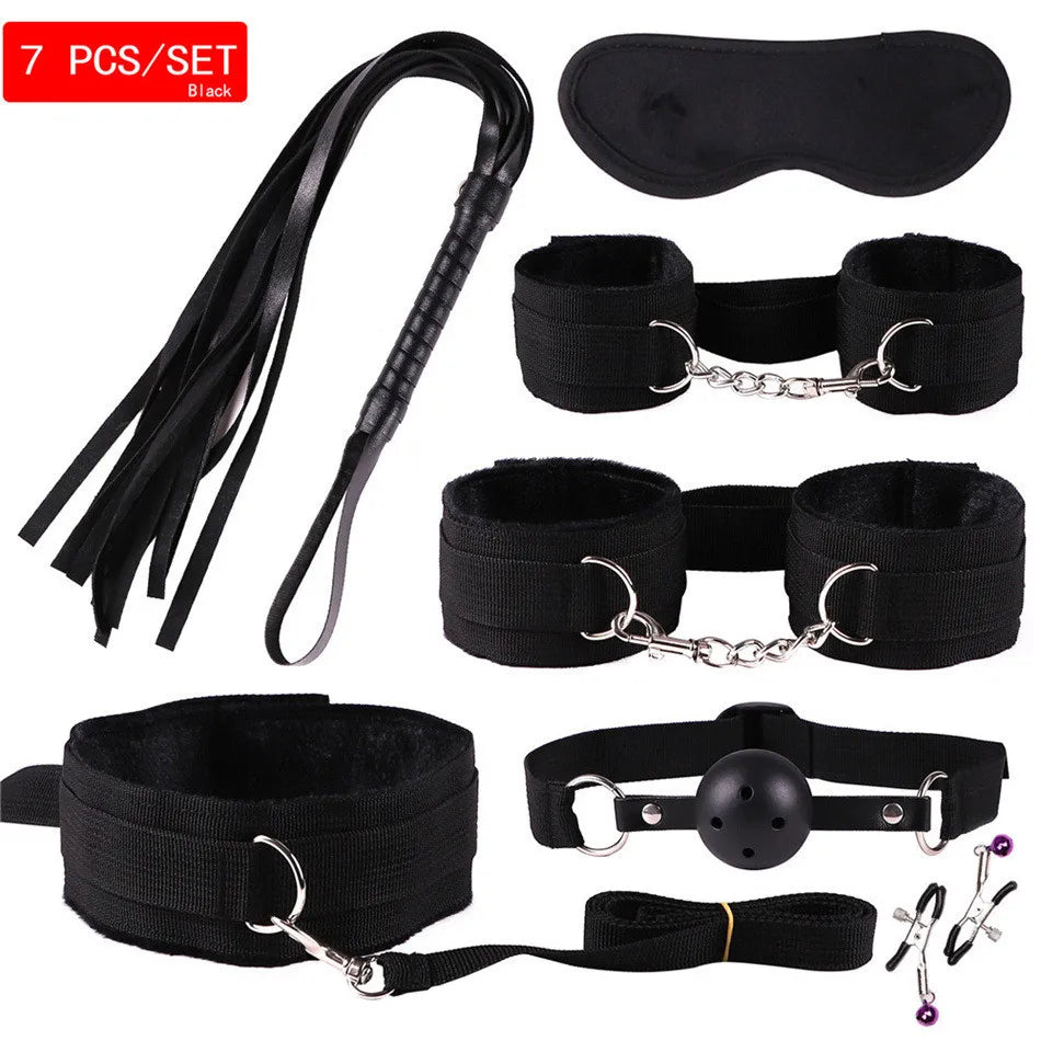 Exotic Accessories Nylon Sex Bondage Set Sexy Lingerie Handcuffs Whip Rope Anal Vibrator Adult Sex Toy for Couples