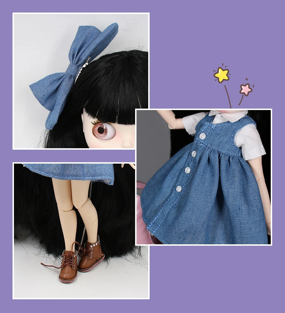 ICY DBS blyth doll 1/6 bjd white skin joint body black hair matte face eyebrows custom doll 30cm toy anime girls gift