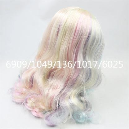 ICY DBS blyth doll rbl scalp and dome wavy hair multi-color wig for custom doll anime toy white skin mix hair