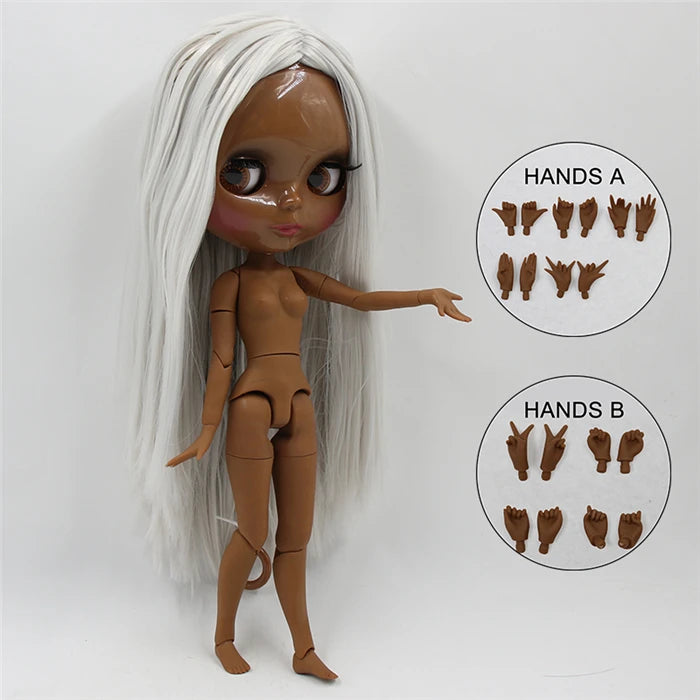 ICY DBS blyth doll super black skin joint body shiny face 30cm anime nude doll toy doll girls gift African American skin tone