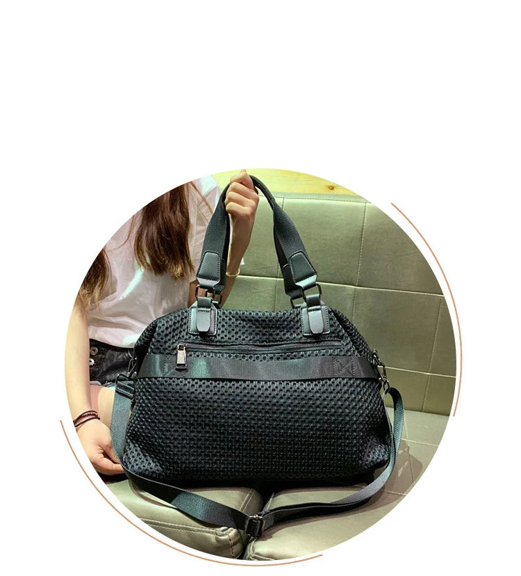 Women's Large Capacity Polyester Travel Tote Bag – Zipper Closure, Black