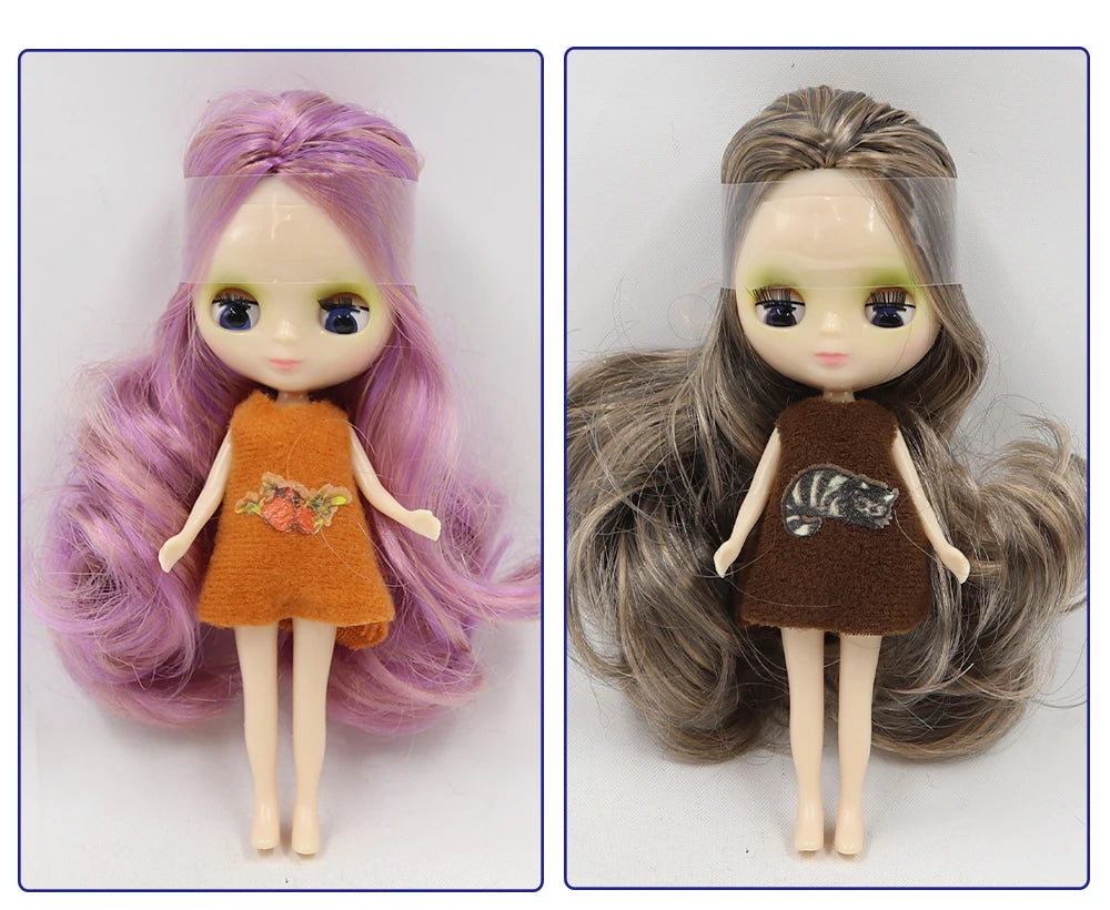 DBS blyth mini doll 10CM BJD normal body doll long hair 10cm toy anime random dress as a gift