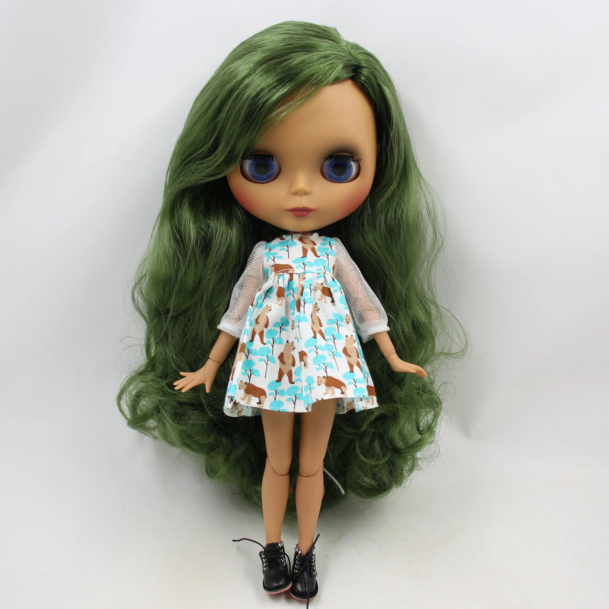 ICY DBS Blyth doll 1/6 bjd joint body dark skin matte face green hair 30cm toy girls gift