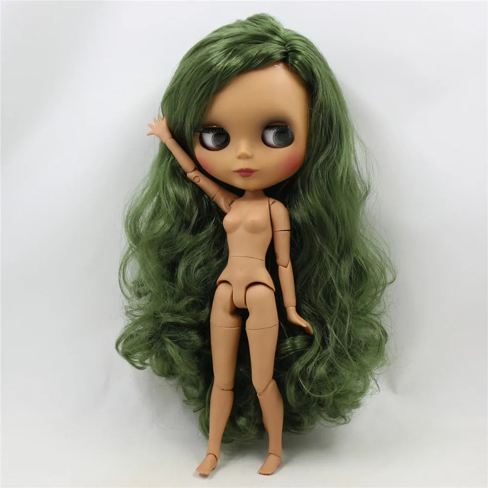 ICY DBS Blyth doll 1/6 bjd joint body dark skin matte face green hair 30cm toy girls gift