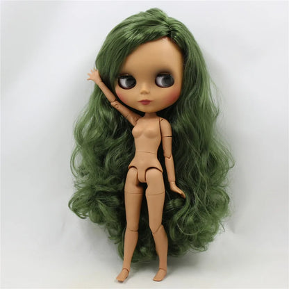 ICY DBS Blyth doll 1/6 bjd joint body dark skin matte face green hair 30cm toy girls gift