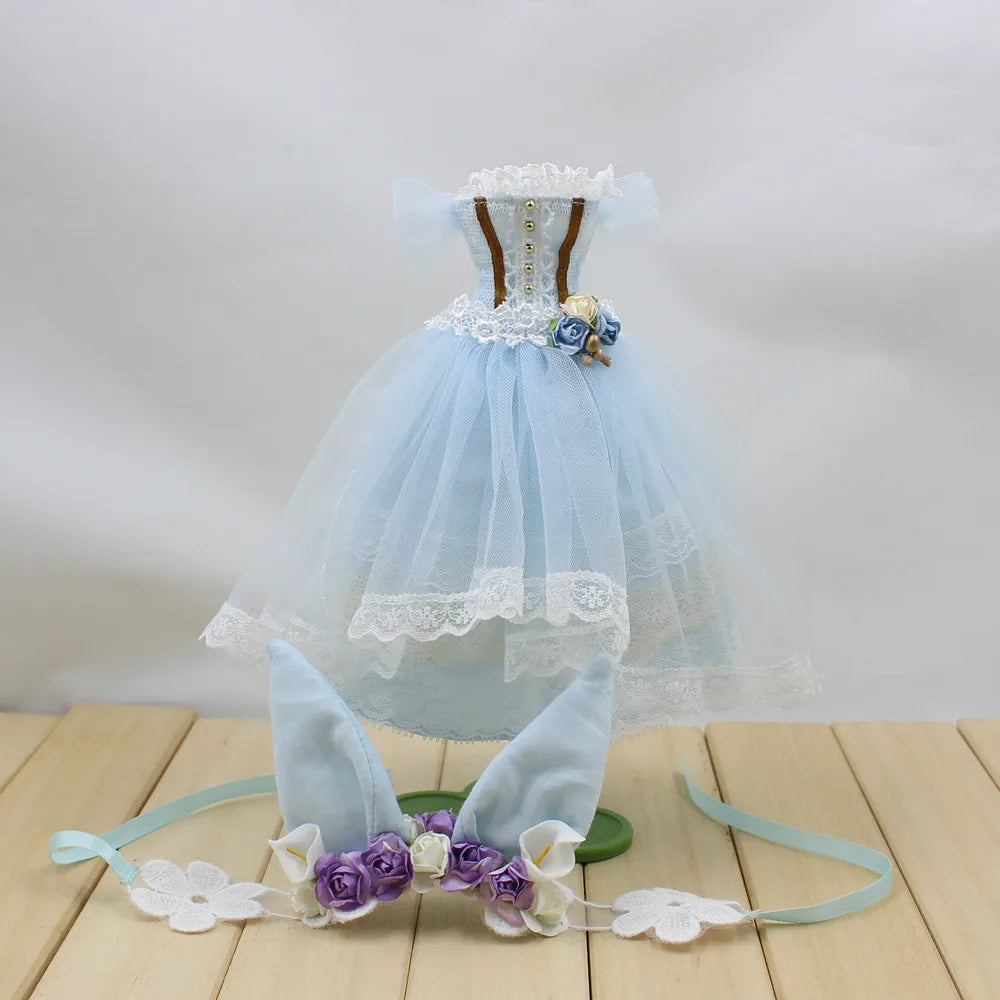ICY DBS Blyth doll licca toy clothes lace wedding dress rabbit headdress anime bunny suit girls gift