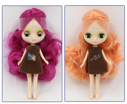 DBS blyth mini doll 10CM BJD normal body doll long hair 10cm toy anime random dress as a gift