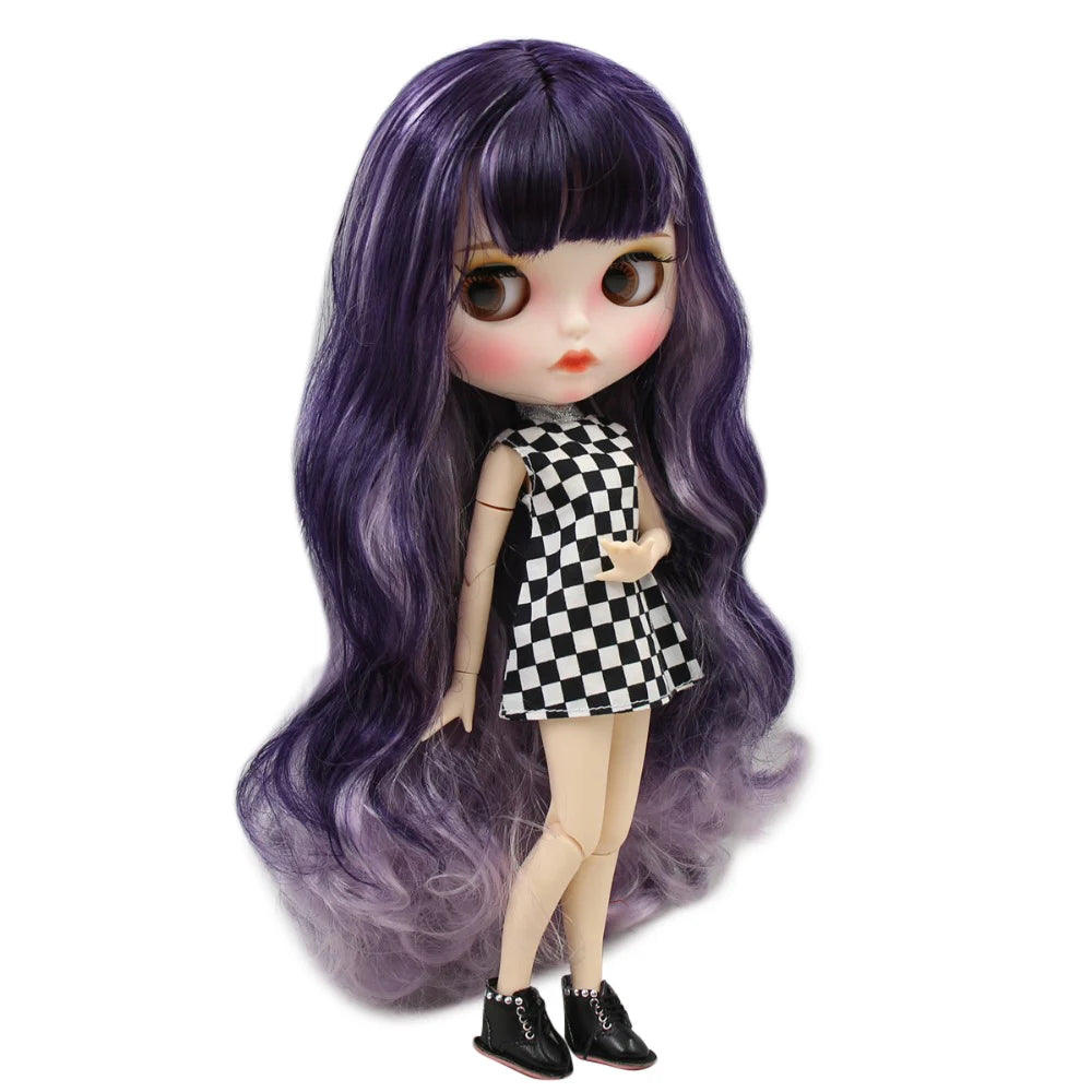 ICY DBS Blyth Doll 1/6 bjd white skin joint body purple mix violet hair matte face Carved lips with eyebrows 30cm toy doll