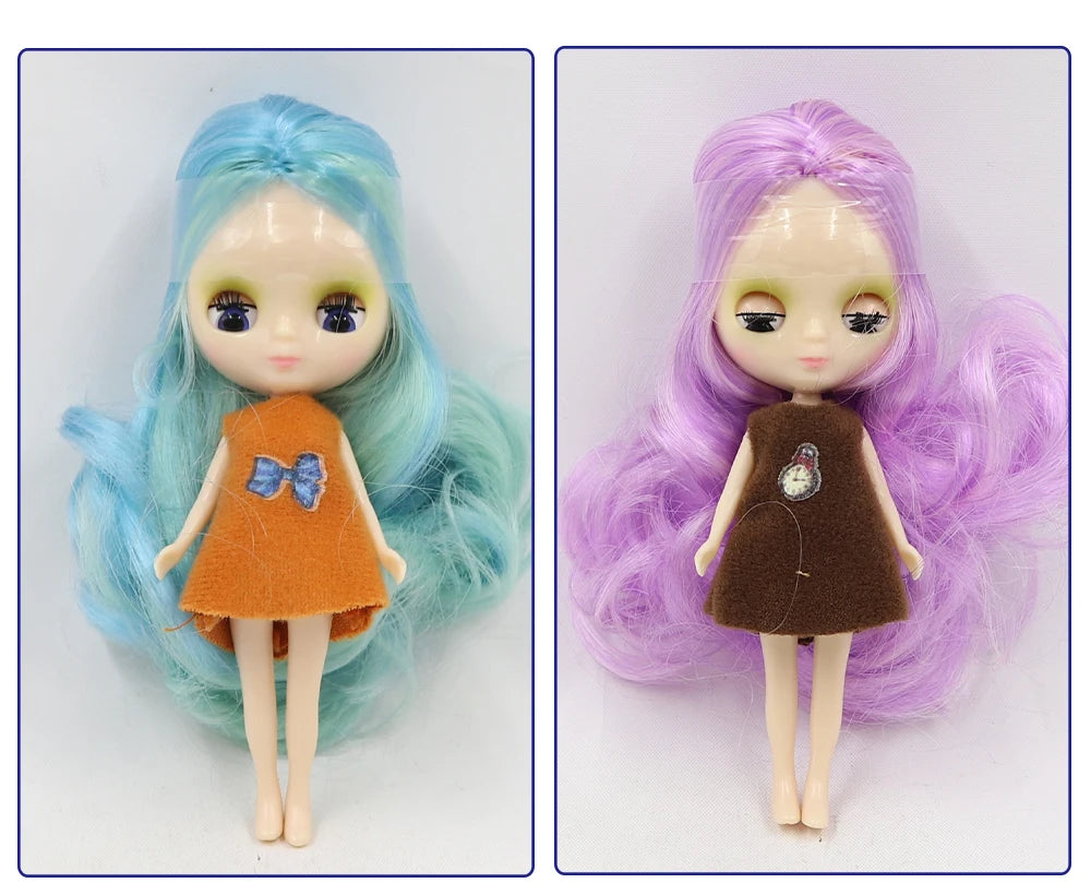 DBS blyth mini doll 10CM BJD normal body doll long hair 10cm toy anime random dress as a gift