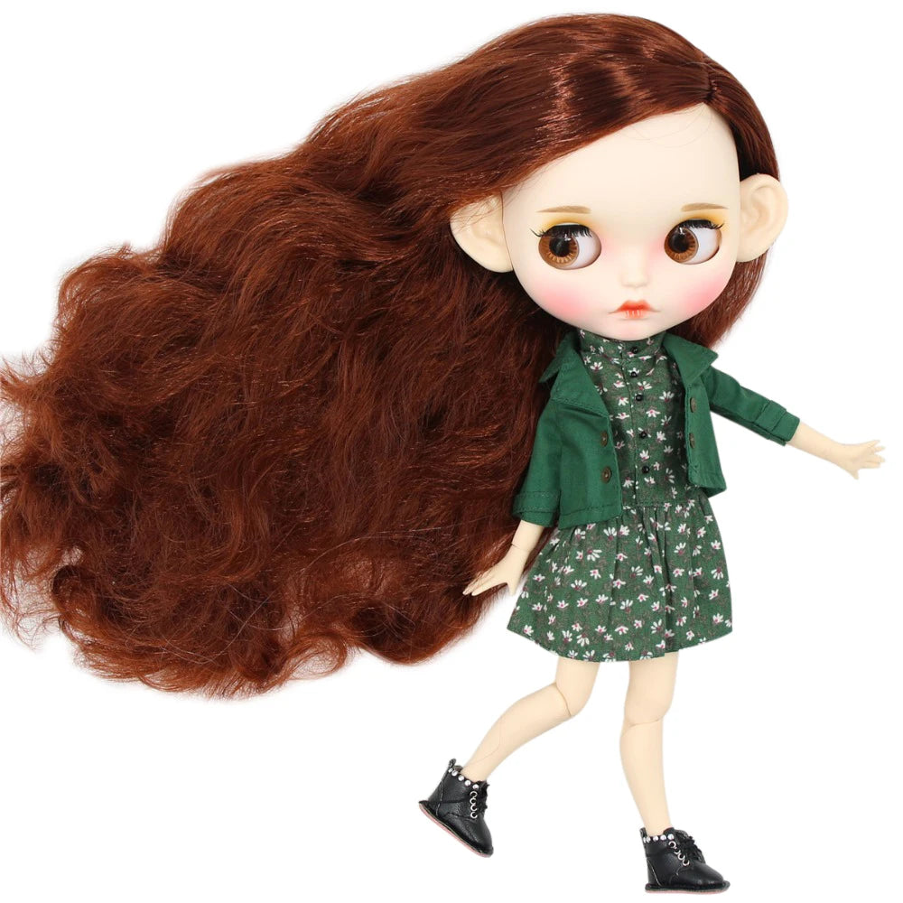 ICY factory blyth doll 1/6 bjd white skin joint body red brown hair matte face Carved lips with eyebrow anime 30cm girls