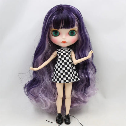 ICY DBS Blyth Doll 1/6 bjd white skin joint body purple mix violet hair matte face Carved lips with eyebrows 30cm toy doll