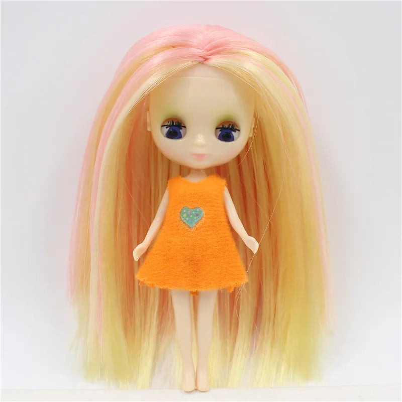 DBS blyth mini doll 10CM toy nude doll colorful long hair shiny face anime girls gift