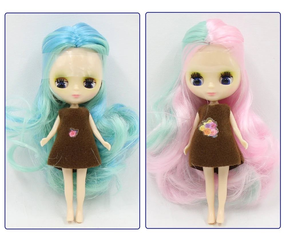 DBS blyth mini doll 10CM BJD normal body doll long hair 10cm toy anime random dress as a gift
