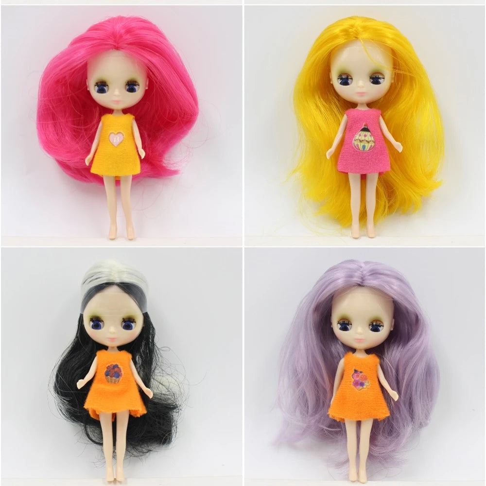 DBS blyth mini doll 10CM toy nude doll colorful long hair shiny face anime girls gift