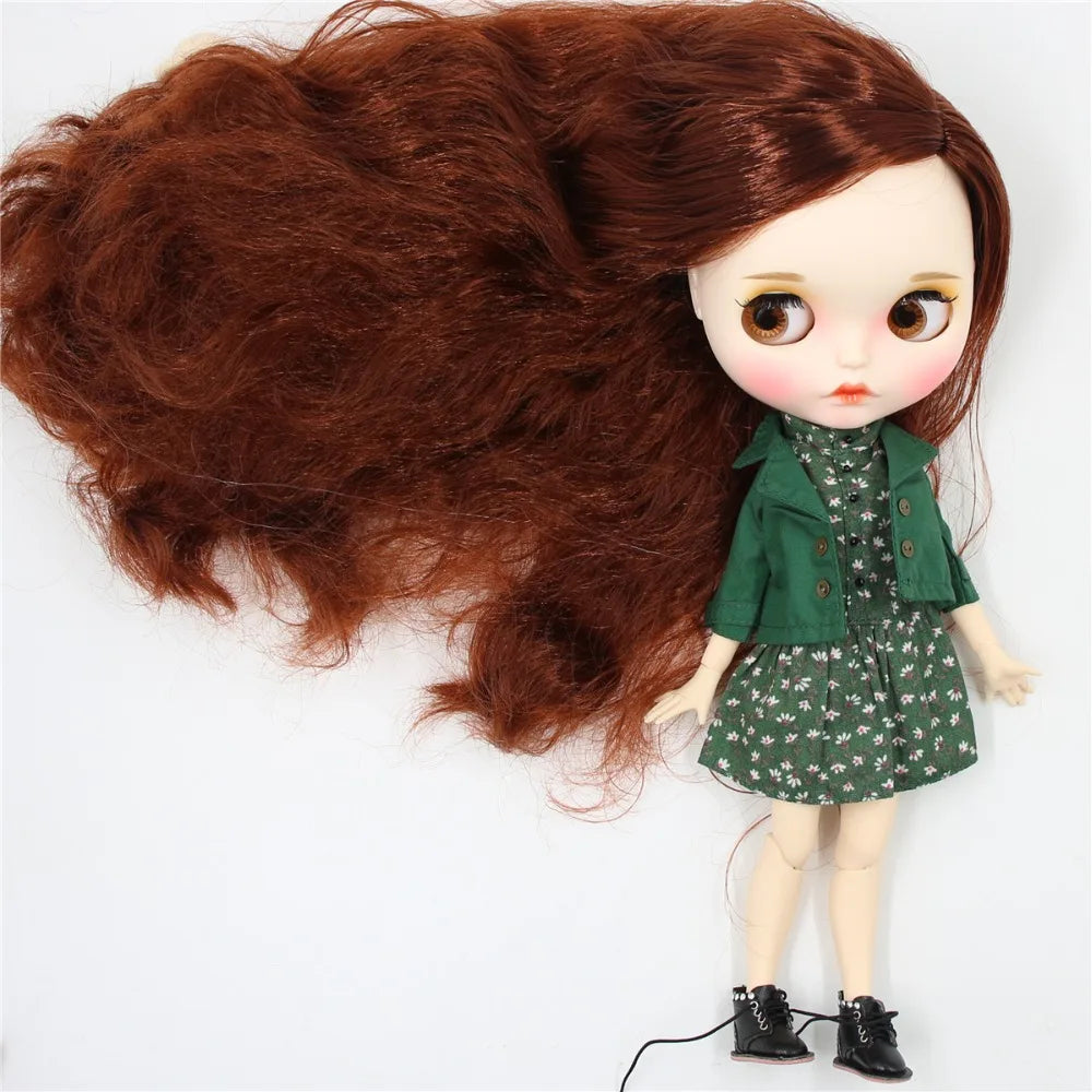 ICY factory blyth doll 1/6 bjd white skin joint body red brown hair matte face Carved lips with eyebrow anime 30cm girls