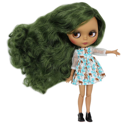 ICY DBS Blyth doll 1/6 bjd joint body dark skin matte face green hair 30cm toy girls gift