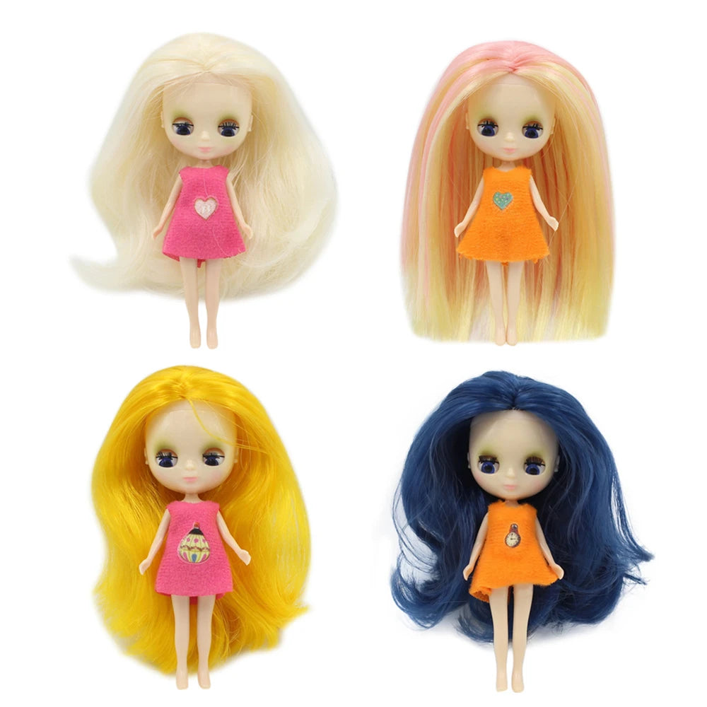 DBS blyth mini doll 10CM toy nude doll colorful long hair shiny face anime girls gift