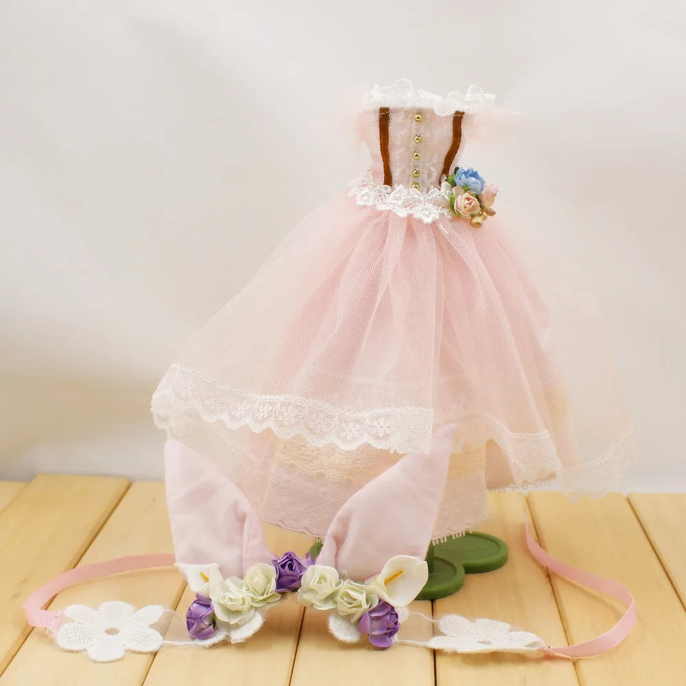 ICY DBS Blyth doll licca toy clothes lace wedding dress rabbit headdress anime bunny suit girls gift