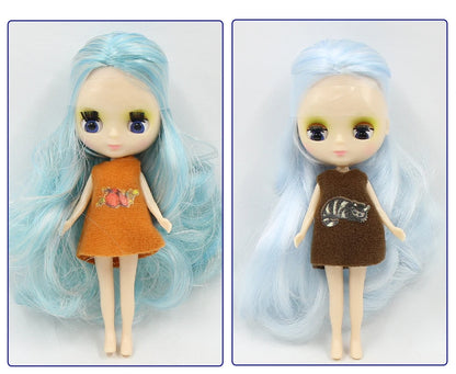 DBS blyth mini doll 10CM BJD normal body doll long hair 10cm toy anime random dress as a gift