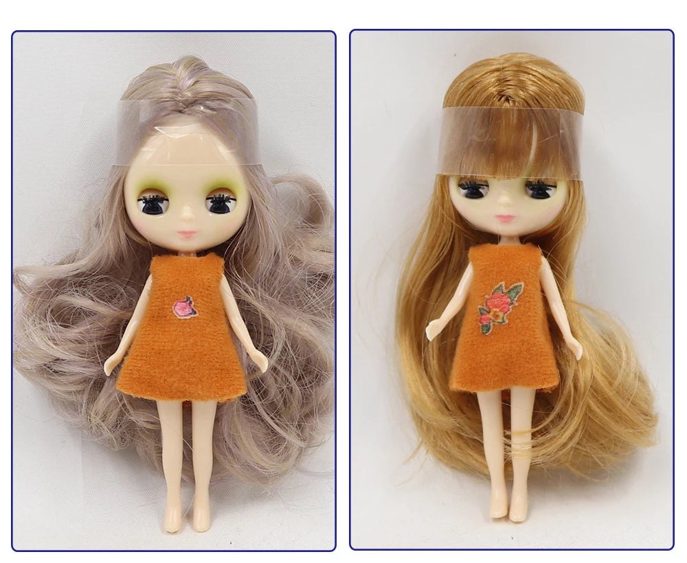 DBS blyth mini doll 10CM BJD normal body doll long hair 10cm toy anime random dress as a gift