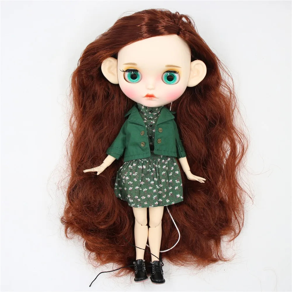ICY factory blyth doll 1/6 bjd white skin joint body red brown hair matte face Carved lips with eyebrow anime 30cm girls