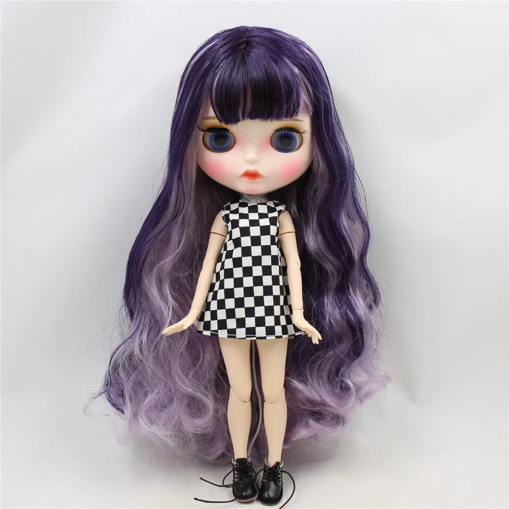 ICY DBS Blyth Doll 1/6 bjd white skin joint body purple mix violet hair matte face Carved lips with eyebrows 30cm toy doll