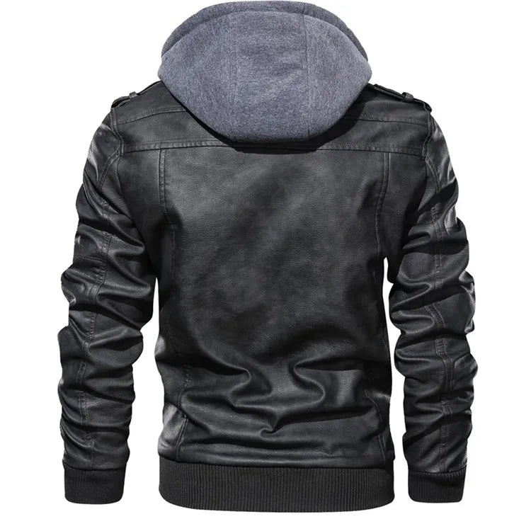 Men's Hooded Faux Leather Biker Jacket