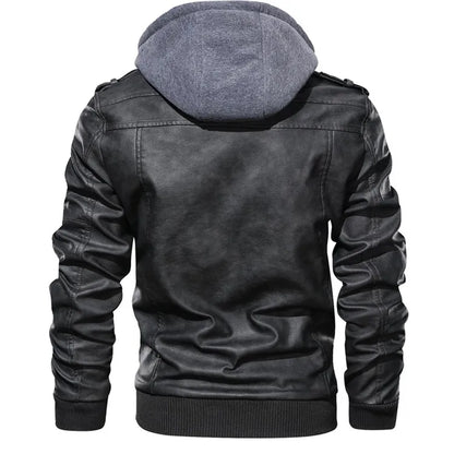 Men's Hooded Faux Leather Biker Jacket