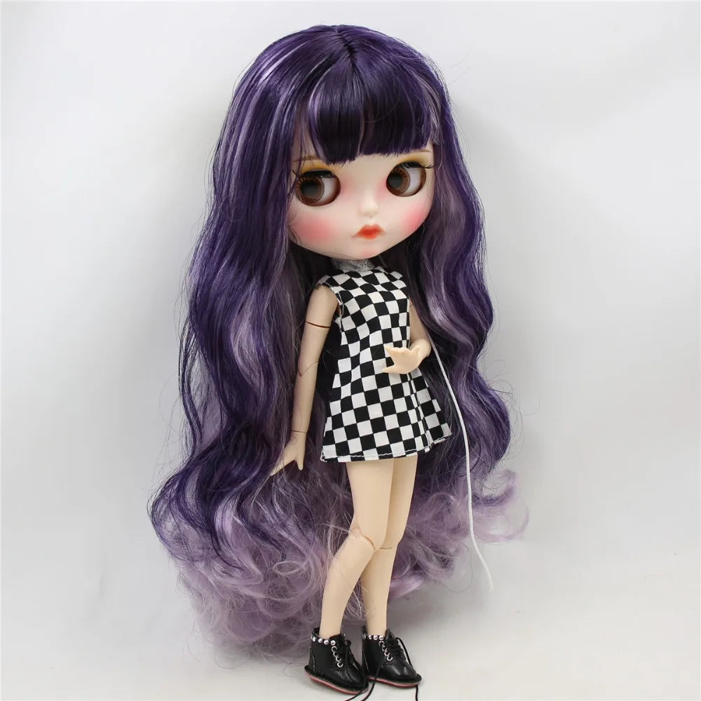 ICY DBS Blyth Doll 1/6 bjd white skin joint body purple mix violet hair matte face Carved lips with eyebrows 30cm toy doll
