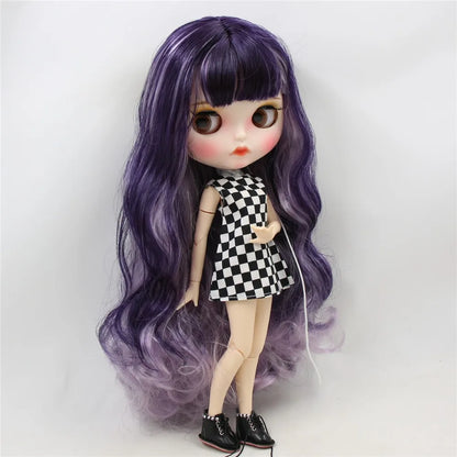 ICY DBS Blyth Doll 1/6 bjd white skin joint body purple mix violet hair matte face Carved lips with eyebrows 30cm toy doll