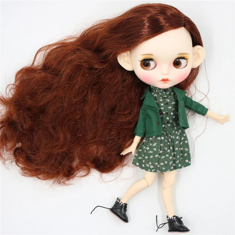 ICY factory blyth doll 1/6 bjd white skin joint body red brown hair matte face Carved lips with eyebrow anime 30cm girls