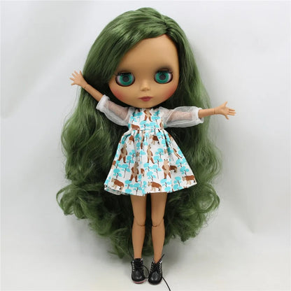 ICY DBS Blyth doll 1/6 bjd joint body dark skin matte face green hair 30cm toy girls gift