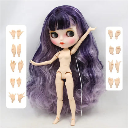 ICY DBS Blyth Doll 1/6 bjd white skin joint body purple mix violet hair matte face Carved lips with eyebrows 30cm toy doll