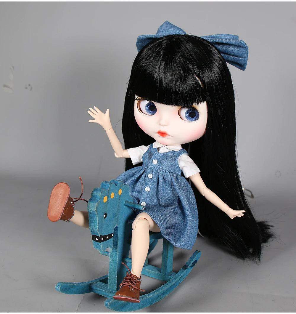 ICY DBS blyth doll 1/6 bjd white skin joint body black hair matte face eyebrows custom doll 30cm toy anime girls gift