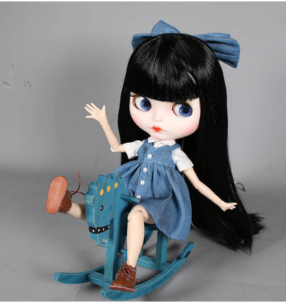 ICY DBS blyth doll 1/6 bjd white skin joint body black hair matte face eyebrows custom doll 30cm toy anime girls gift