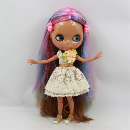 ICY DBS Blyth Doll colorful hair Multi-colored hair Joint body dark skin shiny face 1/6 bjd 30cm toy