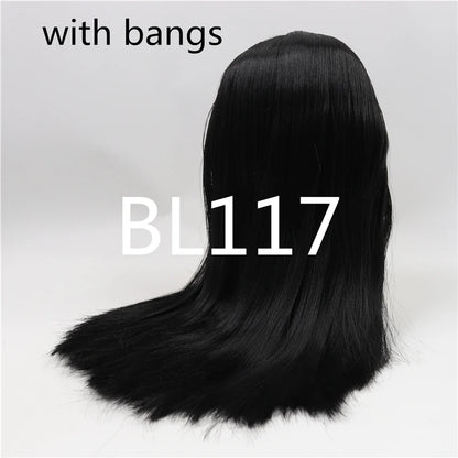 DBS factory blyth doll icy doll bjd wig rbl scalp and dome straight hair for DIY custom doll anime white skin black hair
