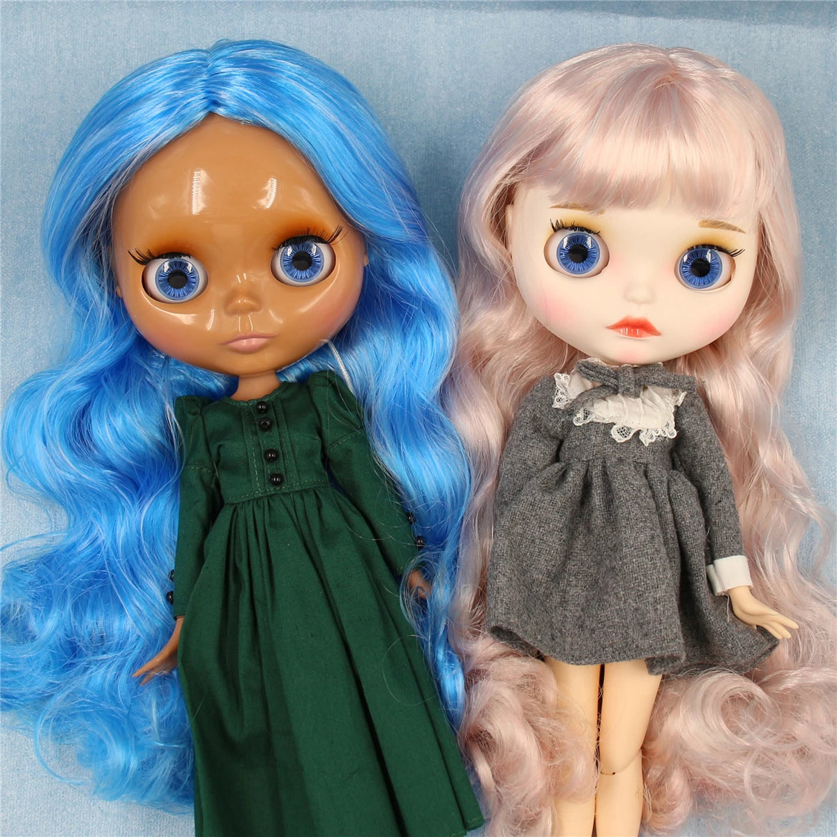 ICY DBS Blyth doll 1/6 bjd joint body dark skin shiny face blue hair white skin matte face Multi-colored hair 30CM toy anime
