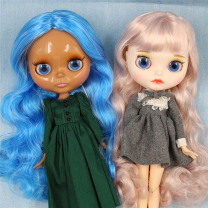 ICY DBS Blyth doll 1/6 bjd joint body dark skin shiny face blue hair white skin matte face Multi-colored hair 30CM toy anime