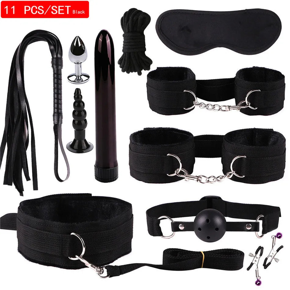 Exotic Accessories Nylon Sex Bondage Set Sexy Lingerie Handcuffs Whip Rope Anal Vibrator Adult Sex Toy for Couples