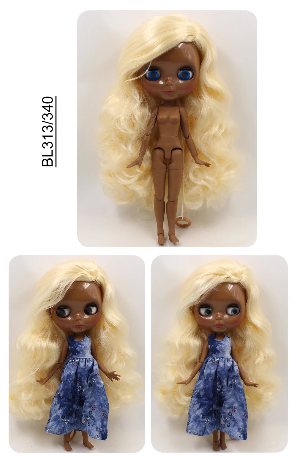 ICY DBS blyth doll super black skin joint body shiny face 30cm anime nude doll toy doll girls gift African American skin tone