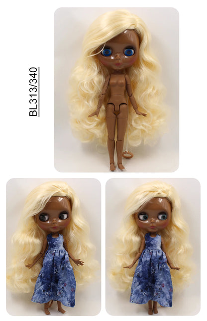 ICY DBS blyth doll super black skin joint body shiny face 30cm anime nude doll toy doll girls gift African American skin tone