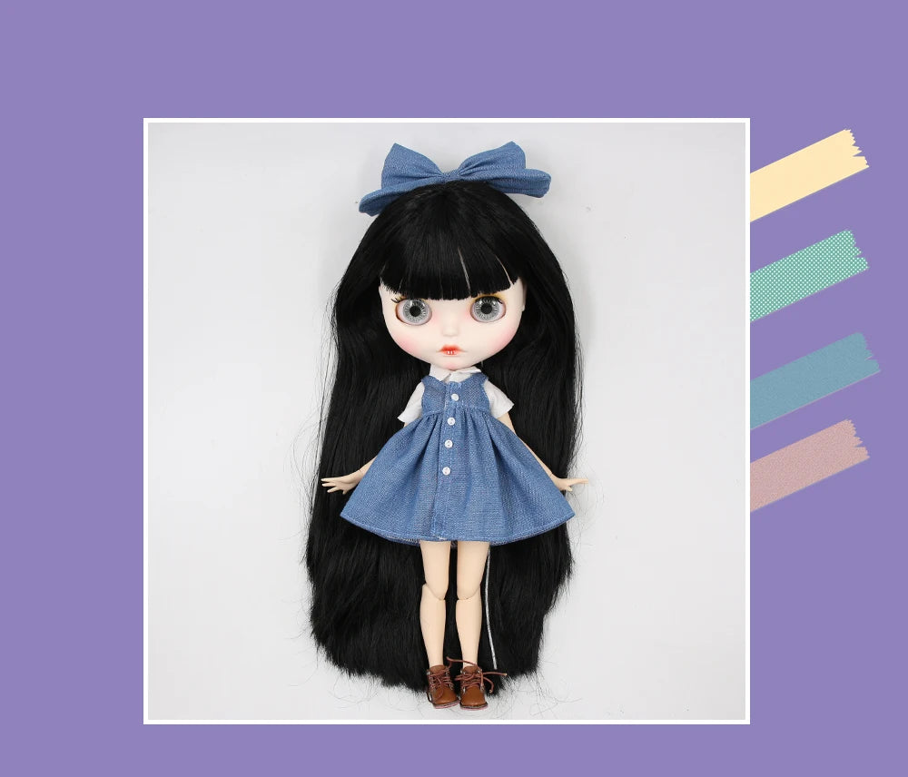 ICY DBS blyth doll 1/6 bjd white skin joint body black hair matte face eyebrows custom doll 30cm toy anime girls gift