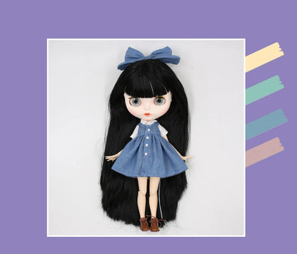 ICY DBS blyth doll 1/6 bjd white skin joint body black hair matte face eyebrows custom doll 30cm toy anime girls gift