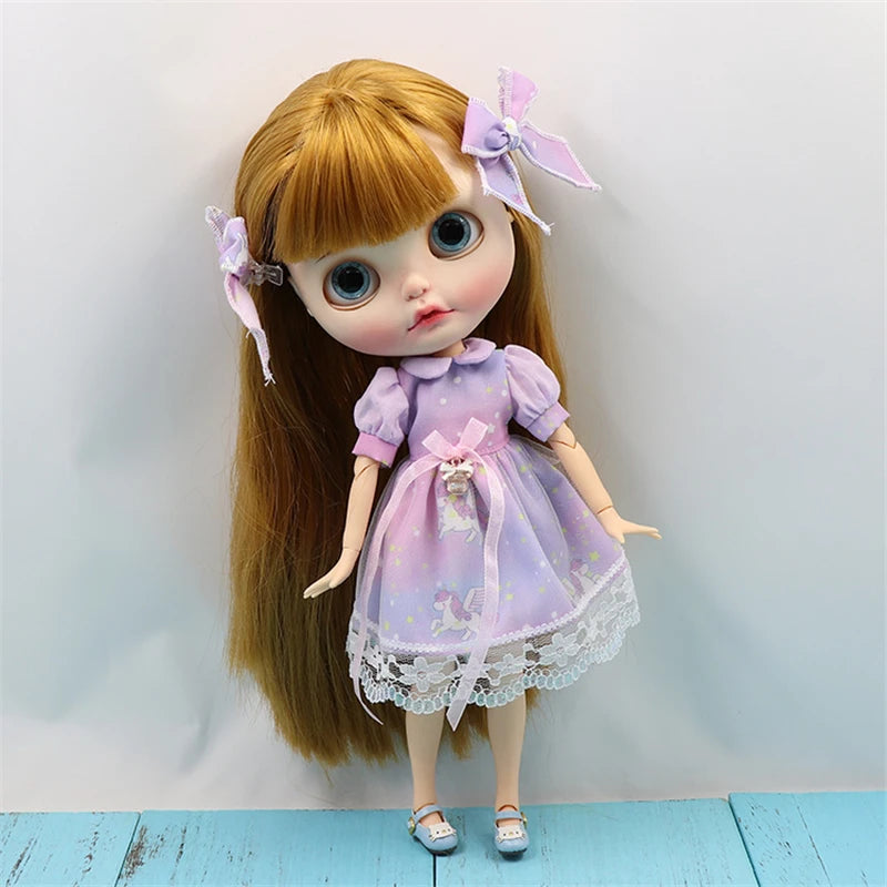 ICY DBS Blyth doll outfit licca body toy clothes Unicom purple dress with melamed