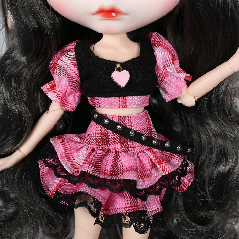 ICY DBS Blyth doll clothes pink dress Berets Plaid skirt anime suit cool outfits cosplay girl