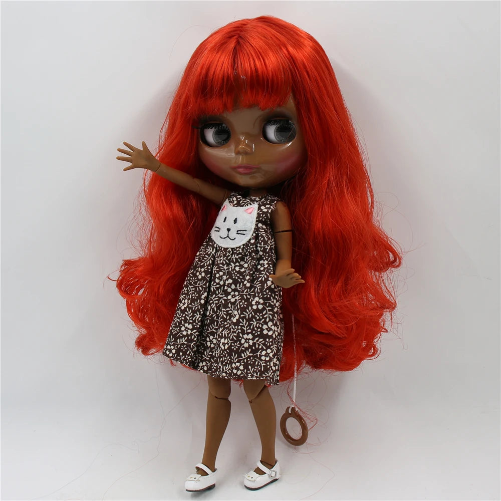 ICY DBS blyth doll super black skin joint body shiny face 30cm anime nude doll toy doll girls gift African American skin tone