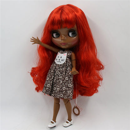 ICY DBS blyth doll super black skin joint body shiny face 30cm anime nude doll toy doll girls gift African American skin tone